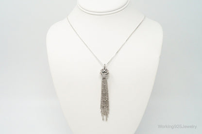 Vintage Open Heart Cubic Zirconia Mesh Sterling Silver Necklace