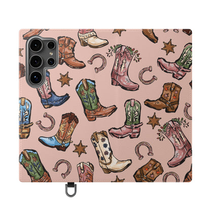 Western Boots Flip Wallet Phone Cases Pink