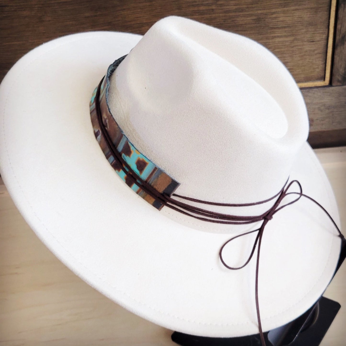 Wide Genuine Leather Blue Navajo Hat Band Only 954f