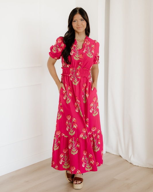 Neve Frilled V Neck Short Sleeve Ruffle Maxi Dress