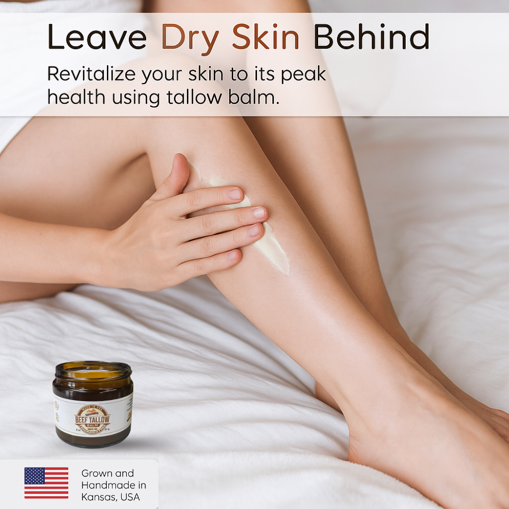 Grass Fed Beef Tallow Balm - 4 oz - Made in USA - Organic Grass Fed and Finished Tallow - Moisturizing Skin Care