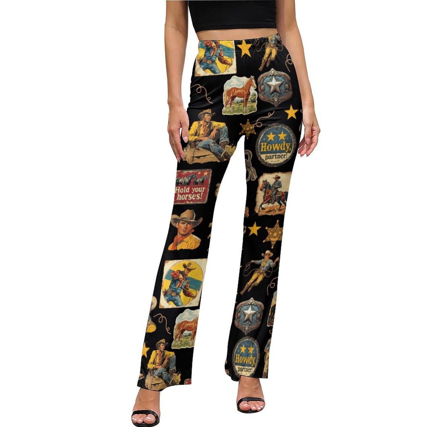 Baha Ranch Vintage Cowboy Collage Western Flare Pants