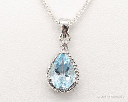 Vintage Designer DBJ Blue Topaz Diamond Sterling Silver Adjustable Necklace