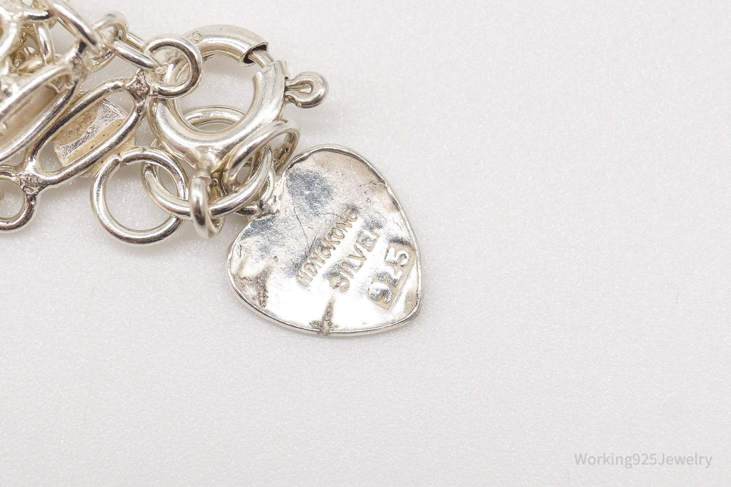 Vintage Hearts Mesh Chain Link Sterling Silver Bracelet