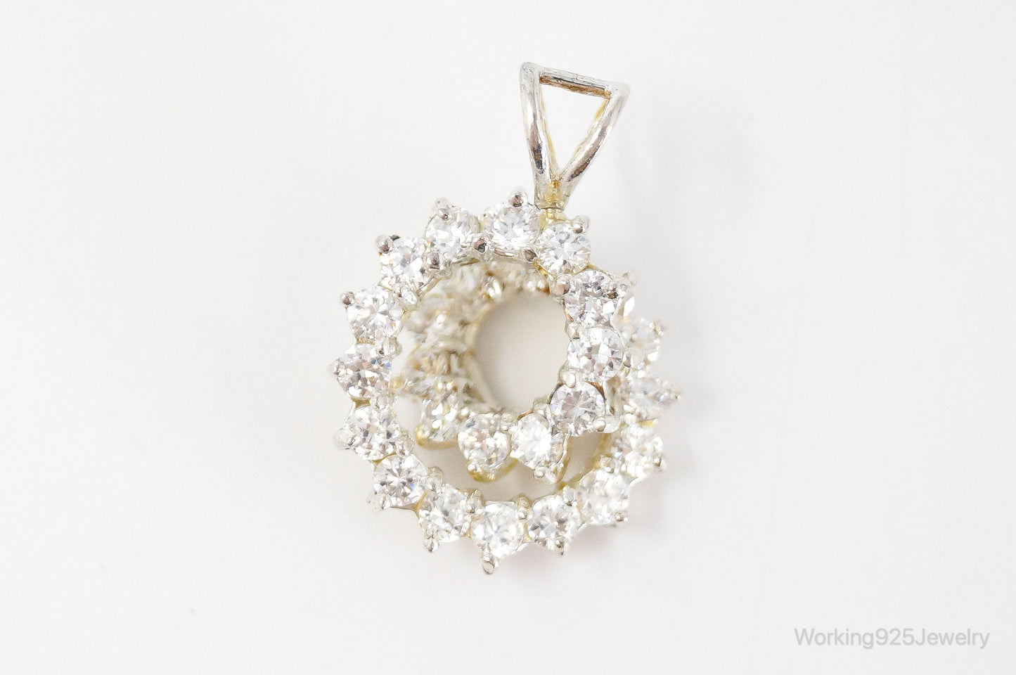 Vintage Art Deco Cubic Zirconia Sterling Silver Necklace Pendant