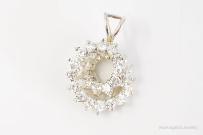 Vintage Art Deco Cubic Zirconia Sterling Silver Necklace Pendant