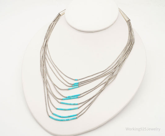 Vintage Native American Turquoise Silver Bead Necklace