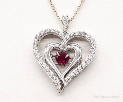 Vintage Designer SUN Ruby Cubic Zirconia Heart Sterling Silver Necklace
