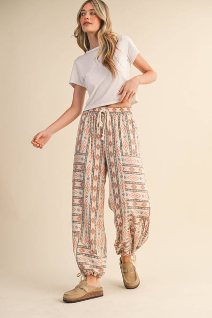 AZTEC PRINT PARACHUTE PANTS
