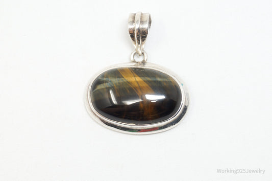 Vintage Southwestern Large Tigers Eye Sterling Silver Necklace Pendant