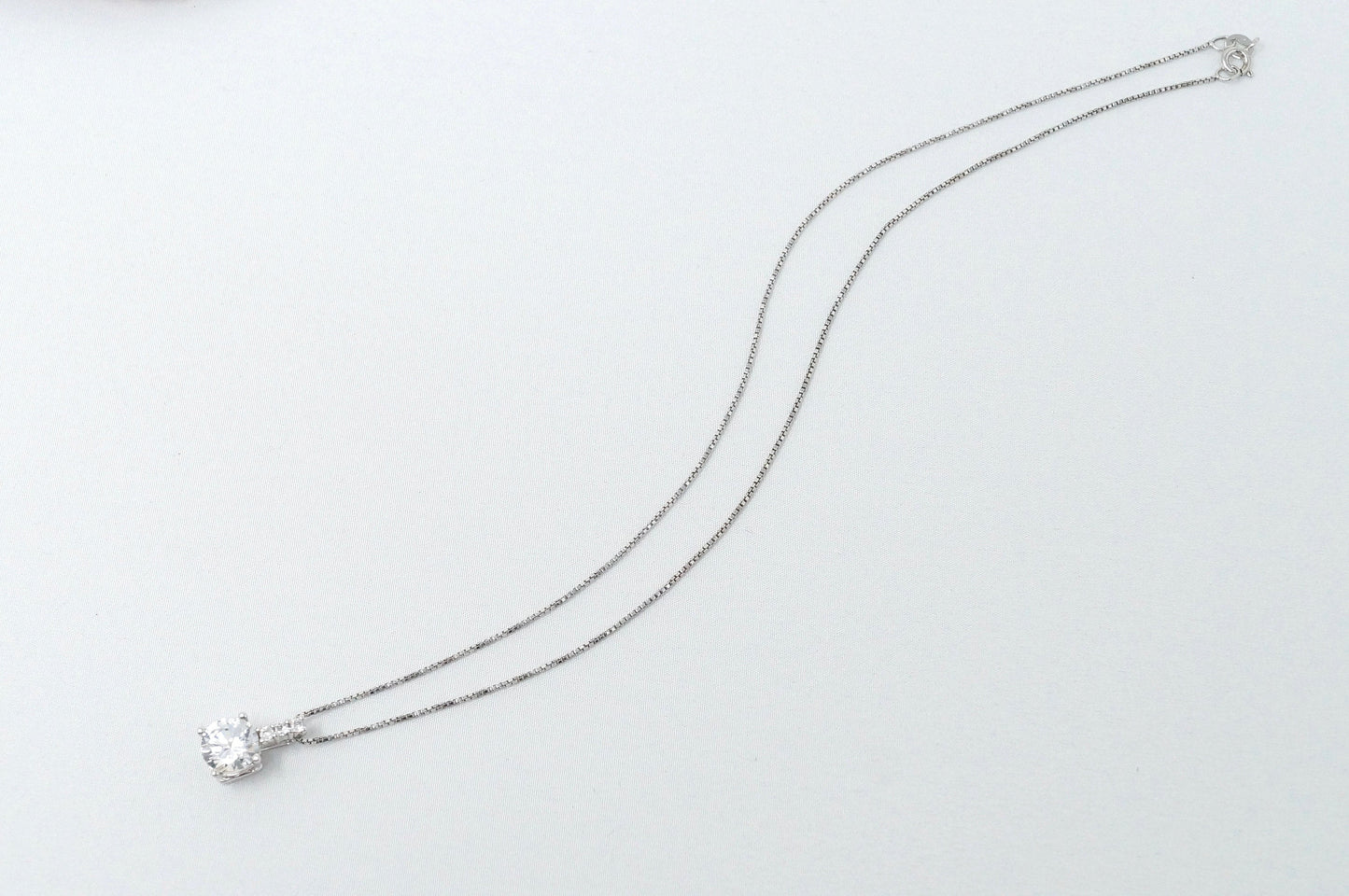 Lovely Large Simulated Diamond Sweetheart Necklace Sterling Silver 16"