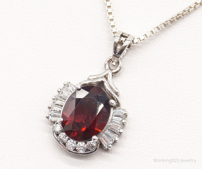 Vintage Garnet Cubic Zirconia Sterling Silver Necklace