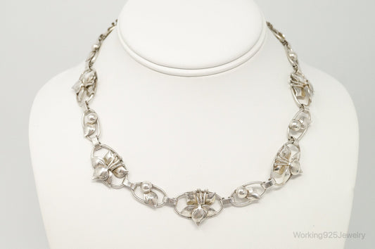 Lang Antiques Floral Link Sterling Silver Necklace