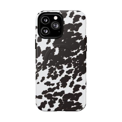 Cow Print Tough Magnetic Phone Case — Black & White Protective MagSafe Cover