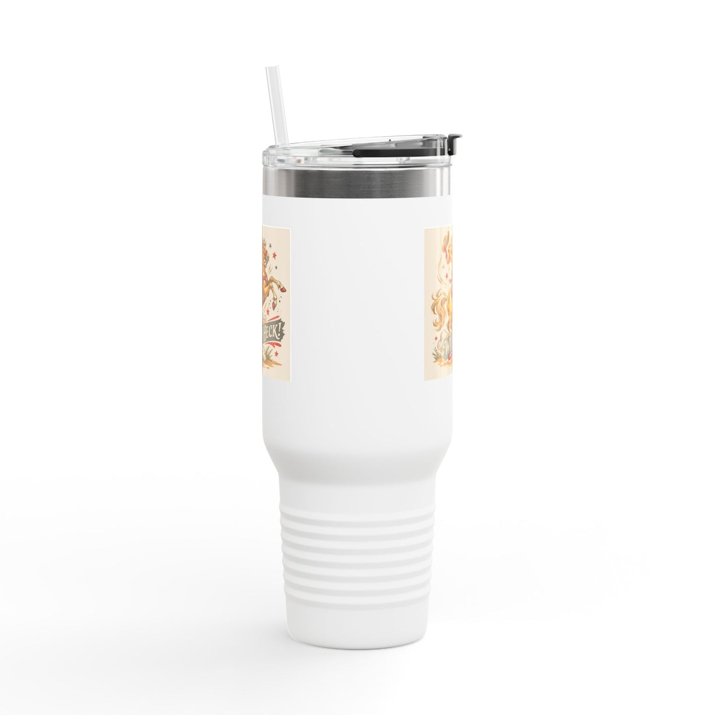 Wild As Heck 40oz Insulated Travel Mug — Retro Rodeo Horse Design