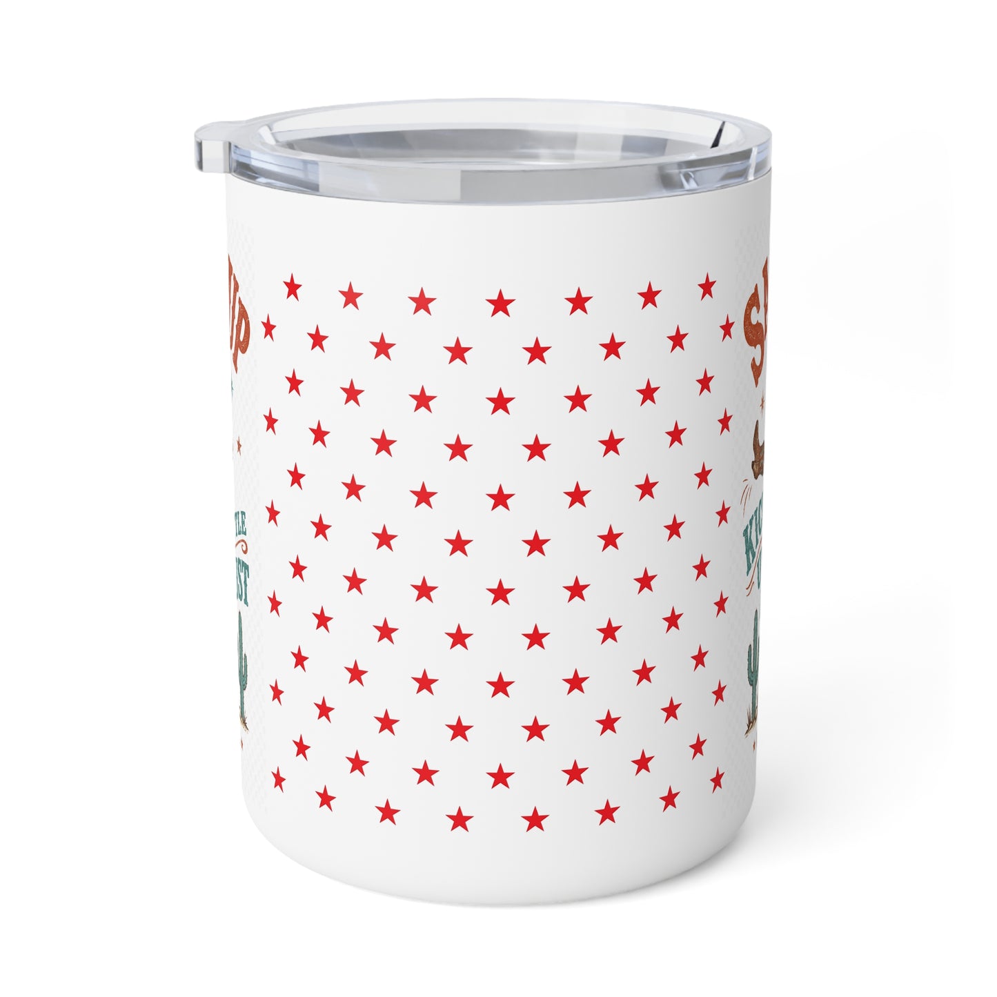 Western Coffee Mug – “Saddle Up” 10oz Insulated Travel Mug with Retro Cowboy Design
