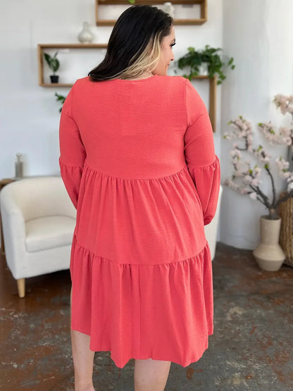 Garden Naked Women's Casual Dress Babydoll Tiered Dress with Pockets Long Sleeve Ruffle Hem Soft Cotton Blend Loose Fit