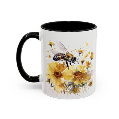 Golden Bee Wildflower Ceramic Coffee Mug - Cottage Style Coffee Mug