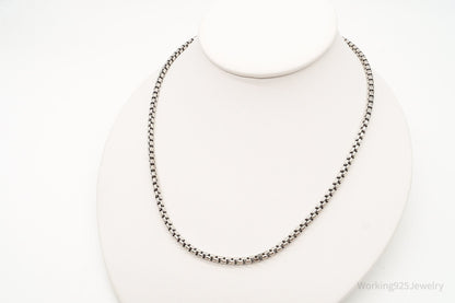 Vintage High Fashion Sterling Silver Puffy Box Chain Link Necklace