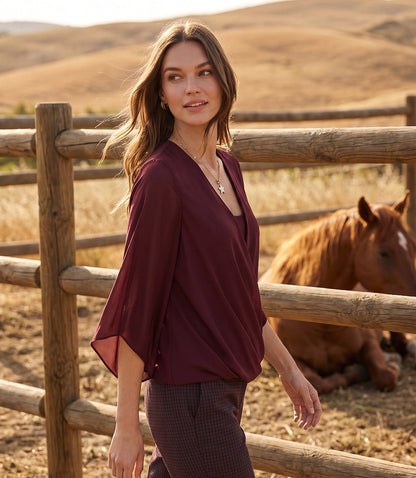 Bracelet Sleeve Drape Front Crossover Top