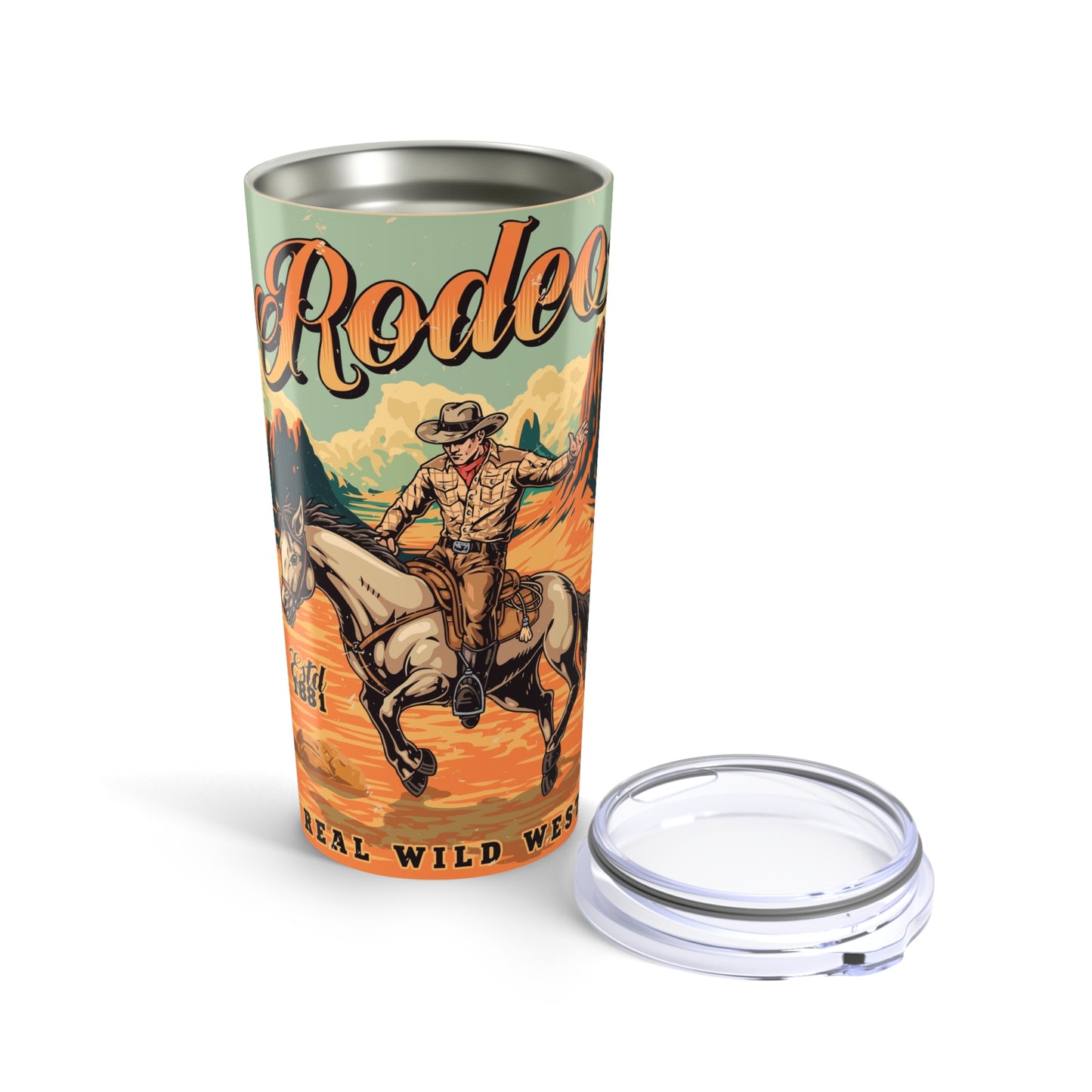 Rodeo Cowboy 20oz Tumbler — Western Rodeo Design with Cowhide Accent