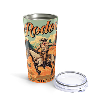 Rodeo Cowboy 20oz Tumbler — Western Rodeo Design with Cowhide Accent