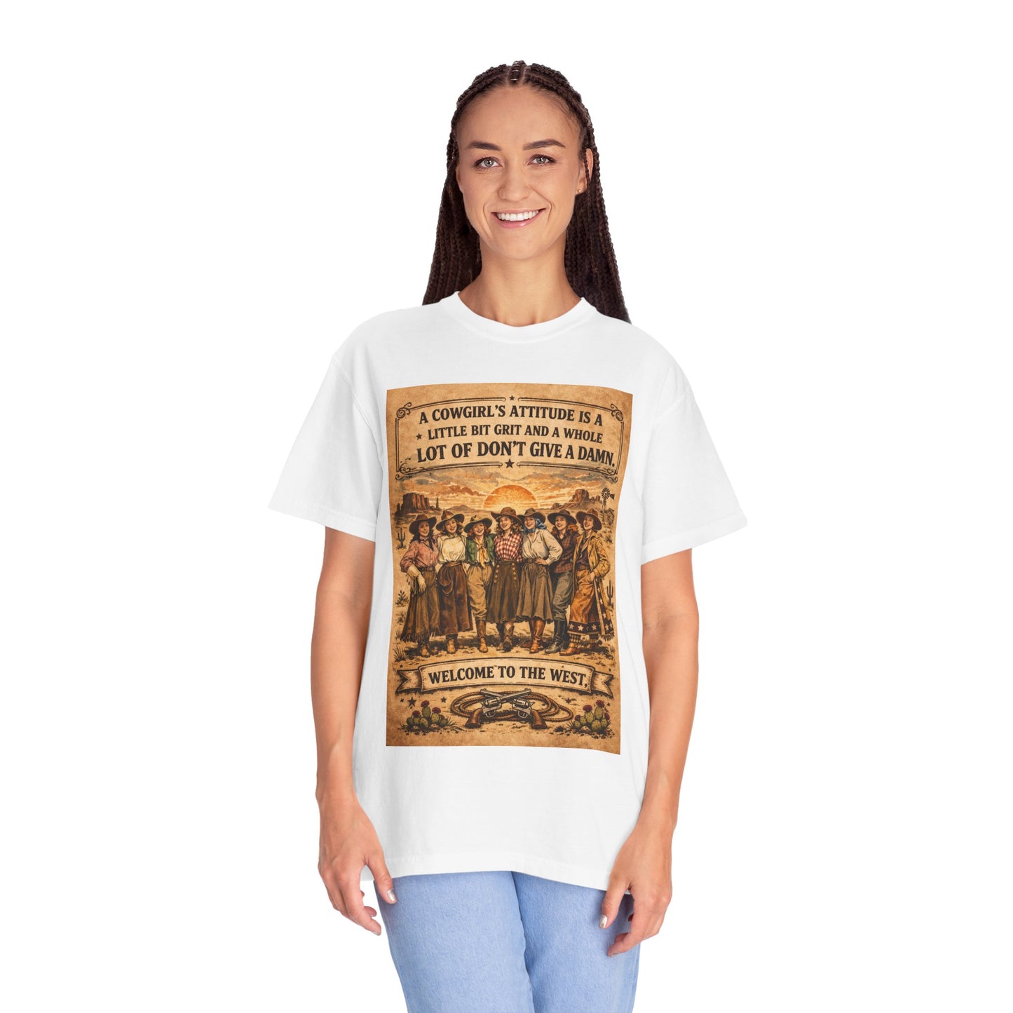 Cowgirl Attitude Graphic T-Shirt — "Welcome to the West" Vintage Western Tee