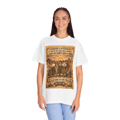 Cowgirl Attitude Graphic T-Shirt — "Welcome to the West" Vintage Western Tee