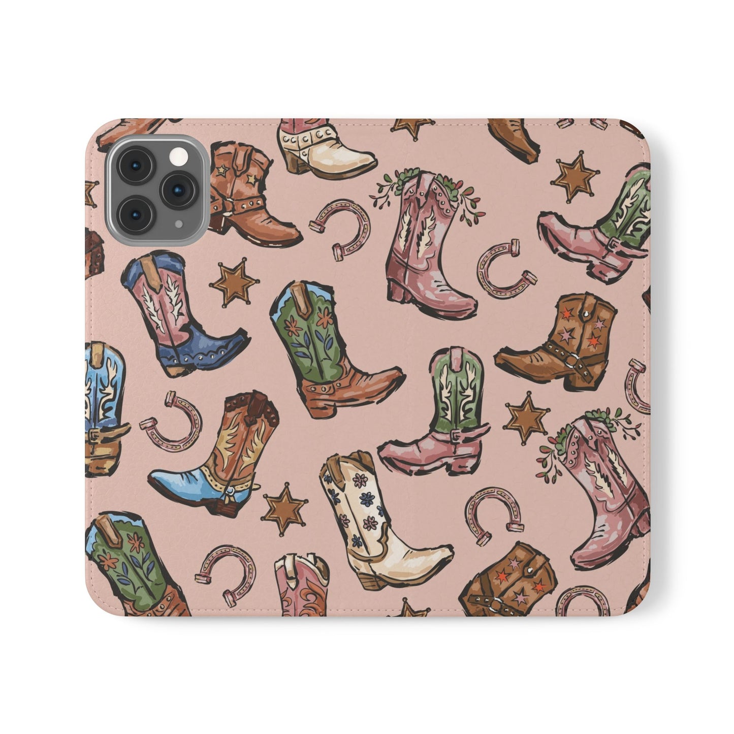 Western Boots Flip Wallet Phone Cases Pink