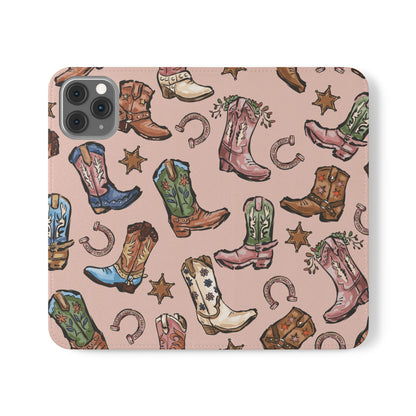 Western Boots Flip Wallet Phone Cases Pink