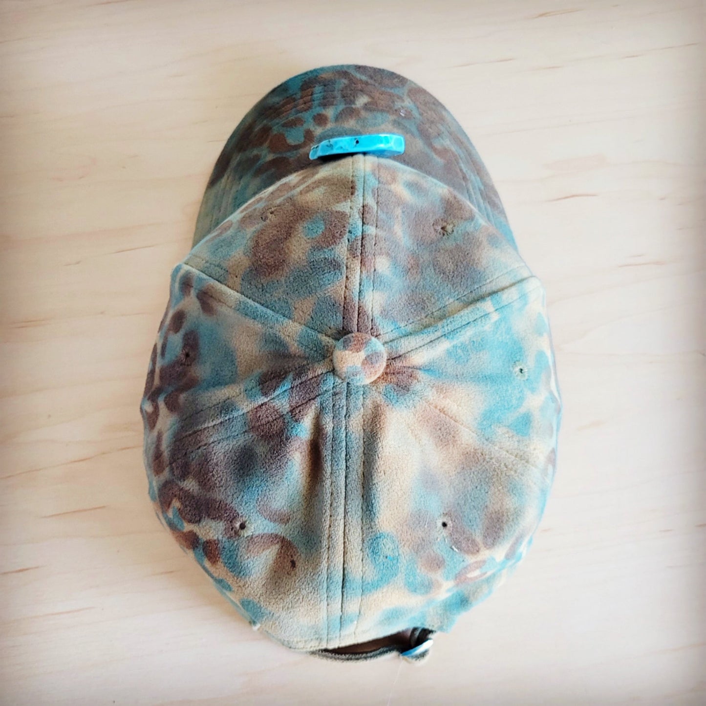 Hand-Painted Leopard Suede Baseball Cap Tan & Turq 986p