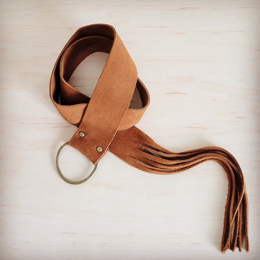 Suede Leather Belt with Leather Fringe Closure 908r