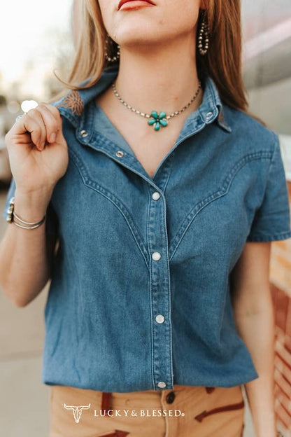 Denim Darling Pearl Snap Top