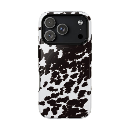 Cow Print Tough Magnetic Phone Case — Black & White Protective MagSafe Cover
