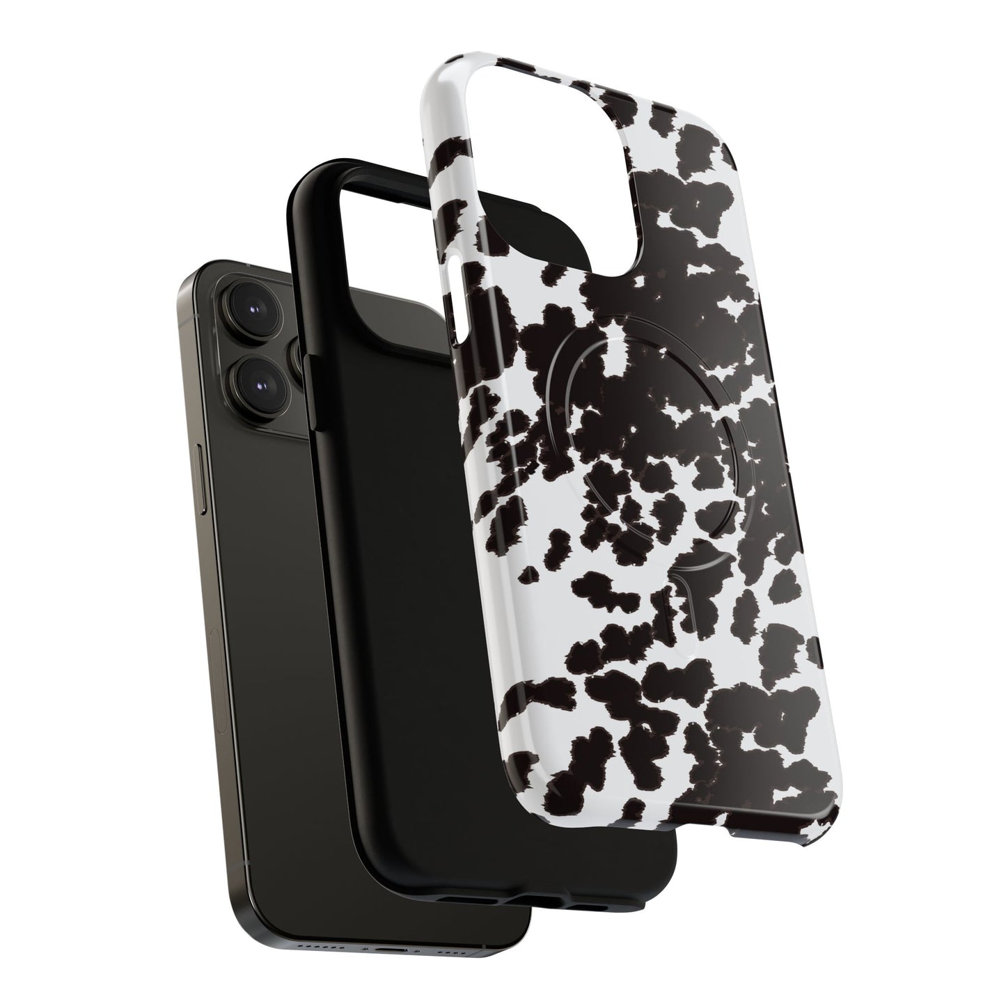 Cow Print Tough Magnetic Phone Case — Black & White Protective MagSafe Cover