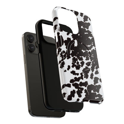 Cow Print Tough Magnetic Phone Case — Black & White Protective MagSafe Cover