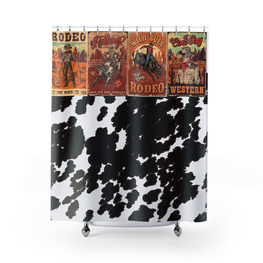 Cowhide Western Rodeo Shower Curtain — Vintage Rodeo Poster Bathroom Decor