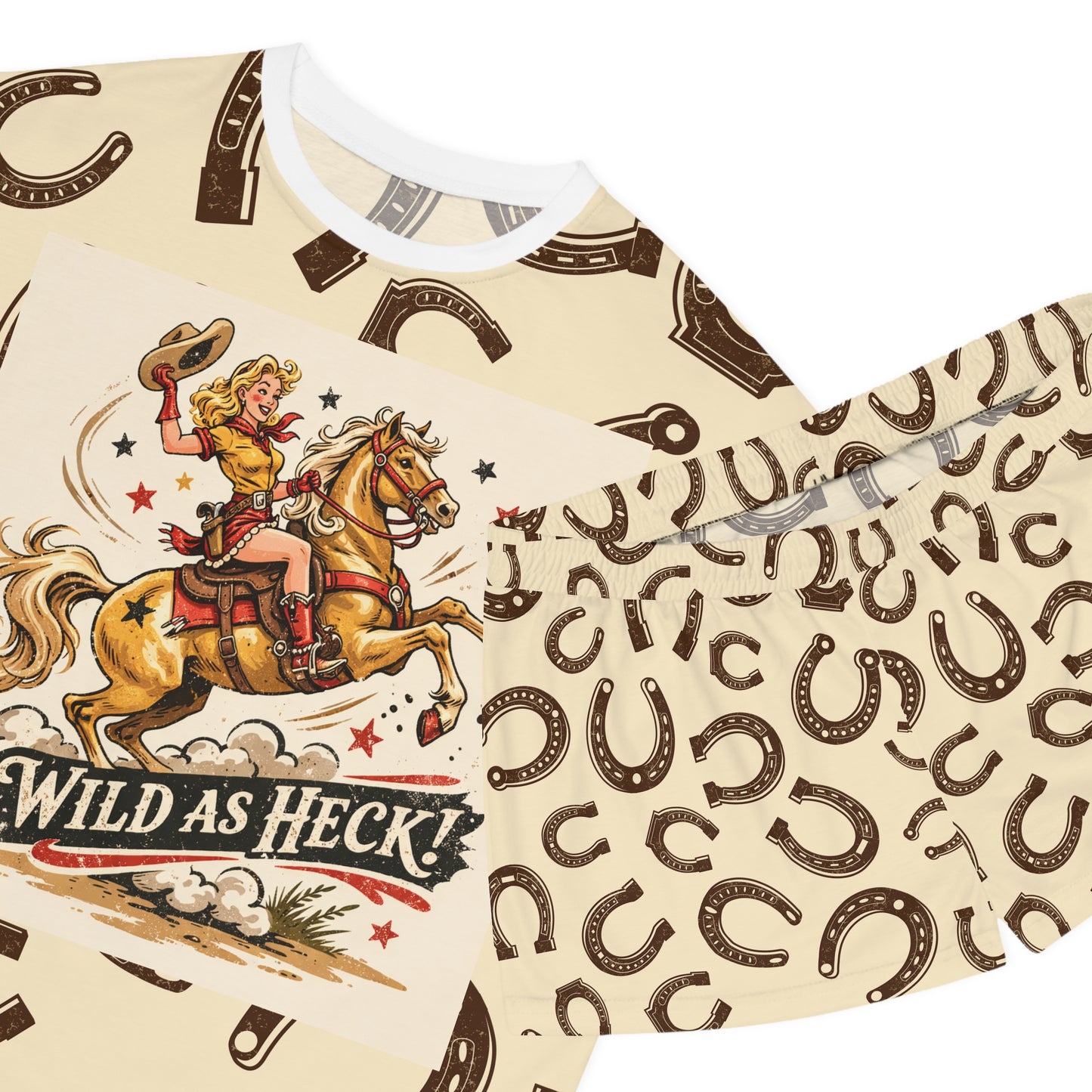 Wild As Heck Cowboy Horse Pajama Set — Womens Horseshoe Short Sleepwear
