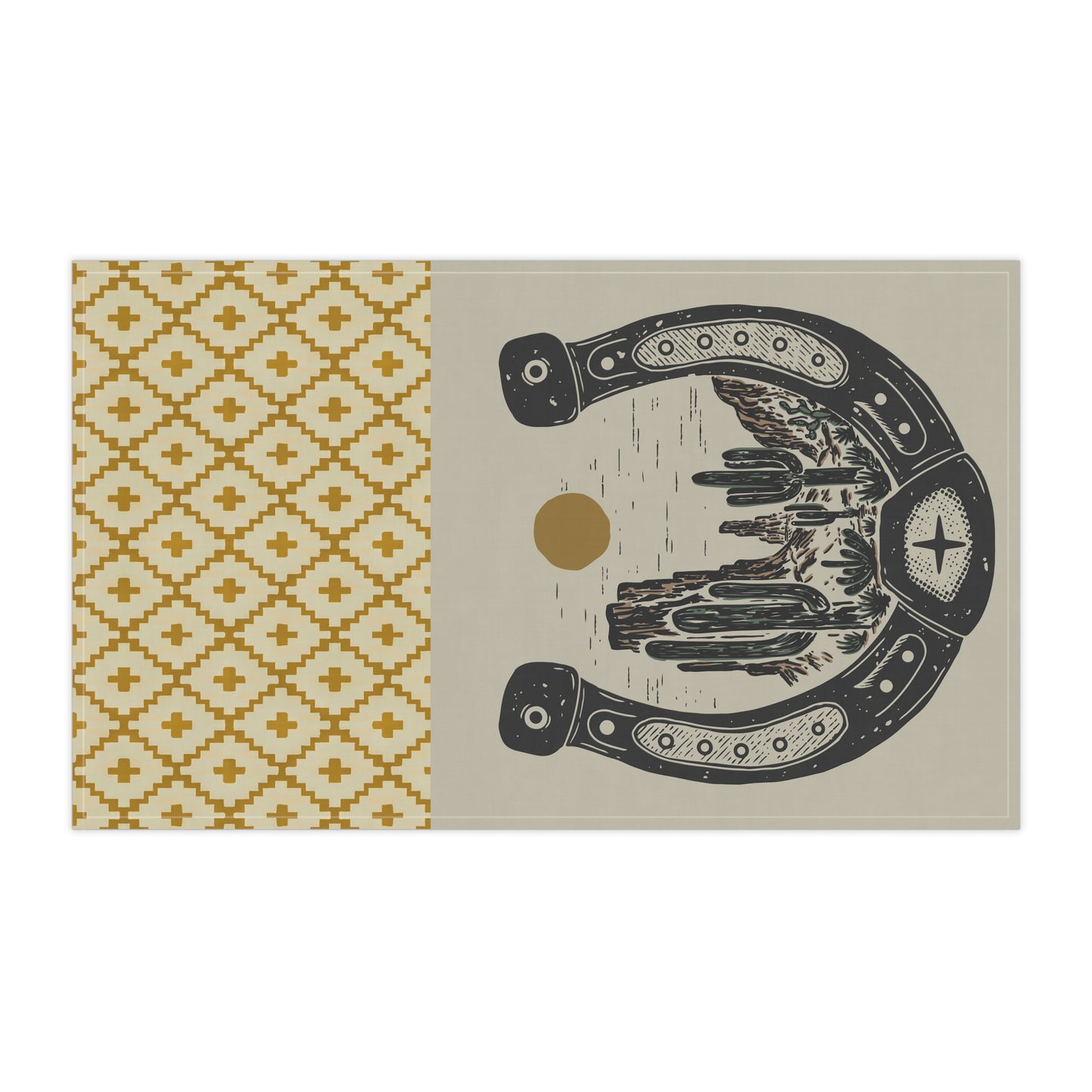 Western Horseshoe Tea Towel — Desert Cactus Sun Cotton Kitchen Towel