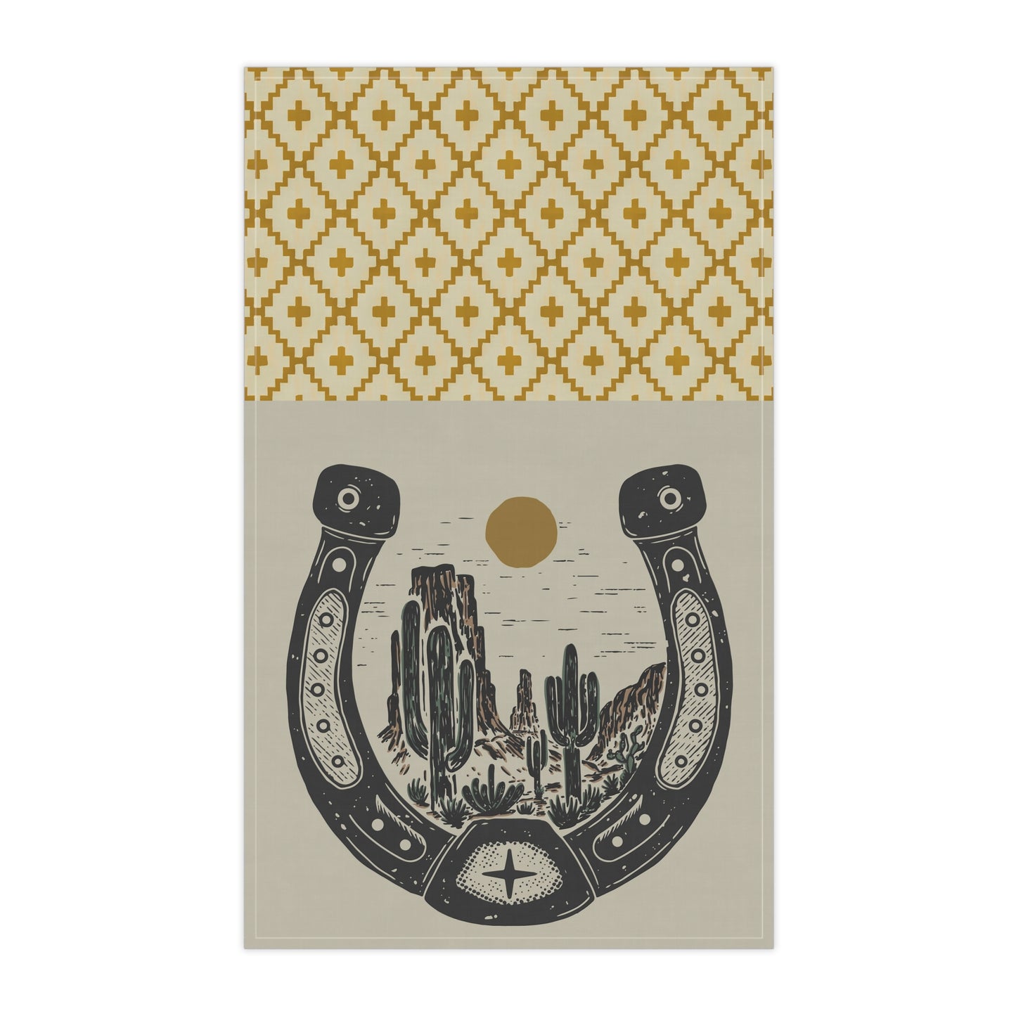 Western Horseshoe Tea Towel — Desert Cactus Sun Cotton Kitchen Towel