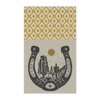 Western Horseshoe Tea Towel — Desert Cactus Sun Cotton Kitchen Towel