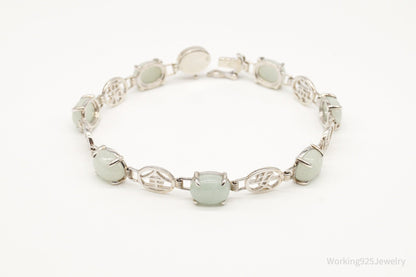 Vintage Jade Good Fortune Sterling Silver Bracelet