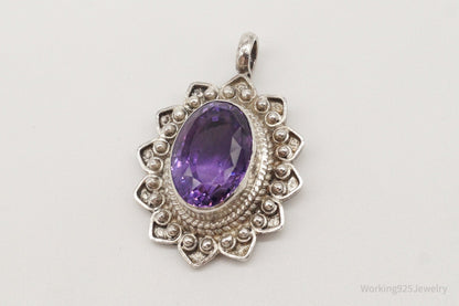Vintage Large Amethyst Sterling Silver Pendant