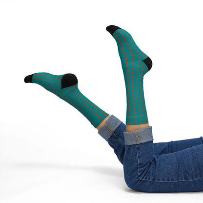 Colorful Patterned Sublimation Socks — Teal Dot & Multistripe Crew Socks