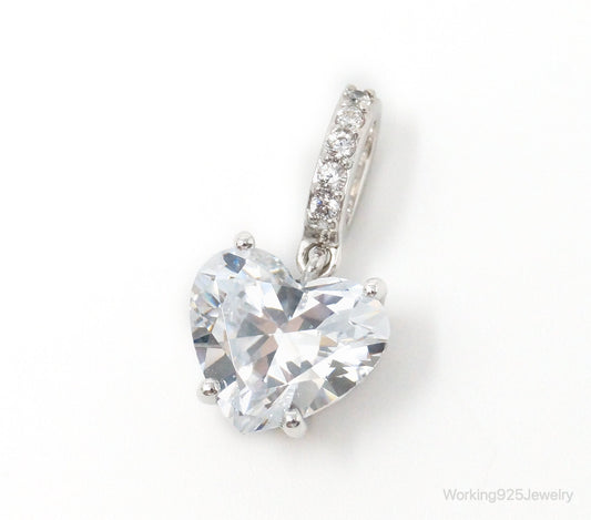 Vintage Heart Cubic Zirconia Sterling Silver Necklace Pendant