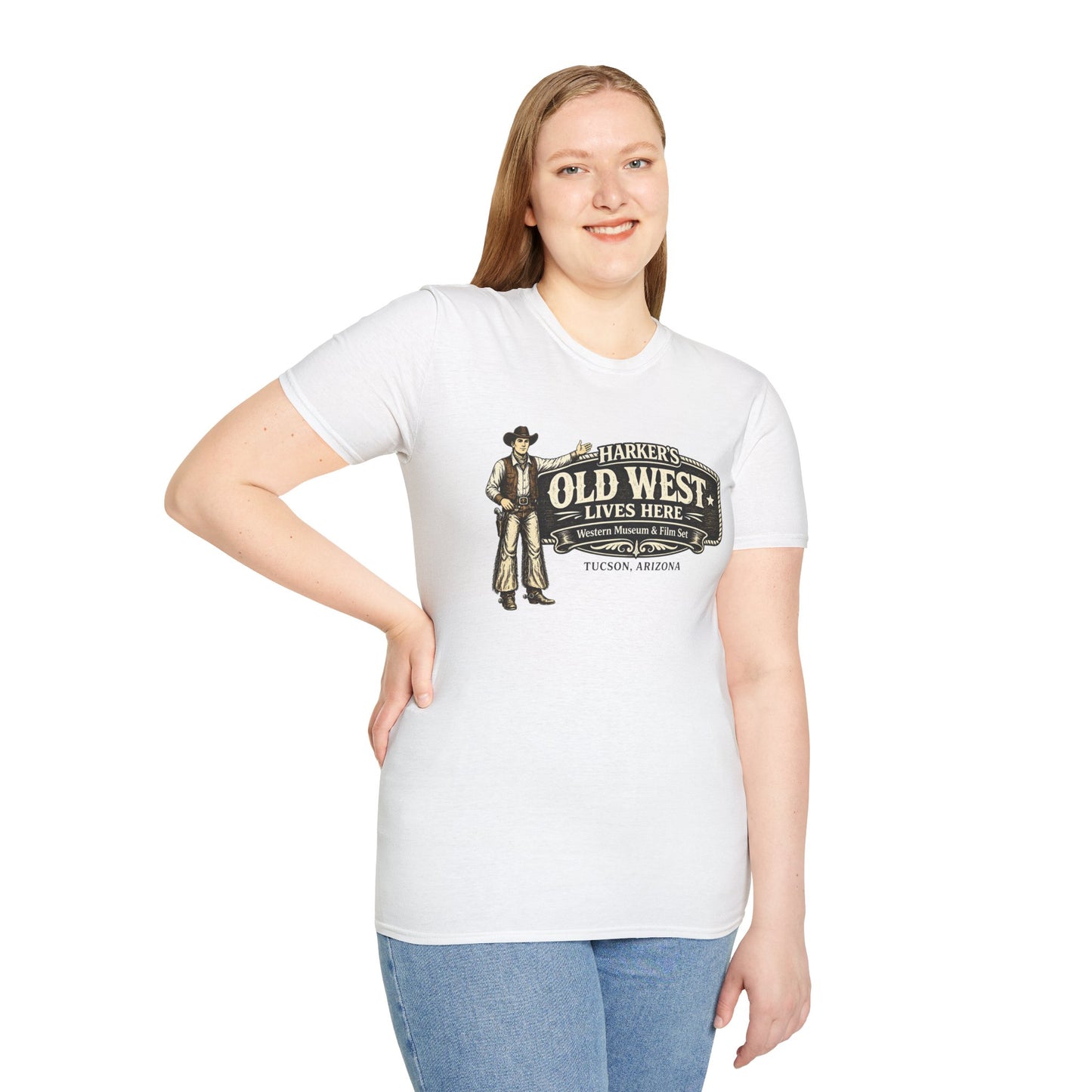 HARKER'S Old West Lives Here T-Shirt — Vintage Cowboy Tucson Graphic Tee