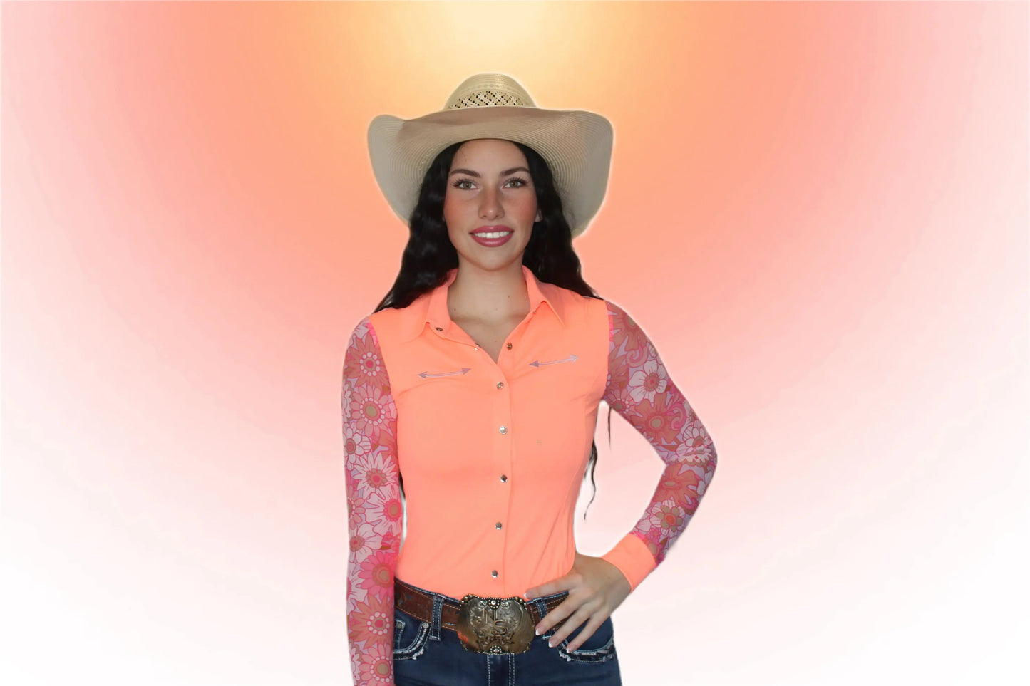 AeroTEQ Girls Wildflower Fever Mesh Pearl Snap Rodeo Shirt