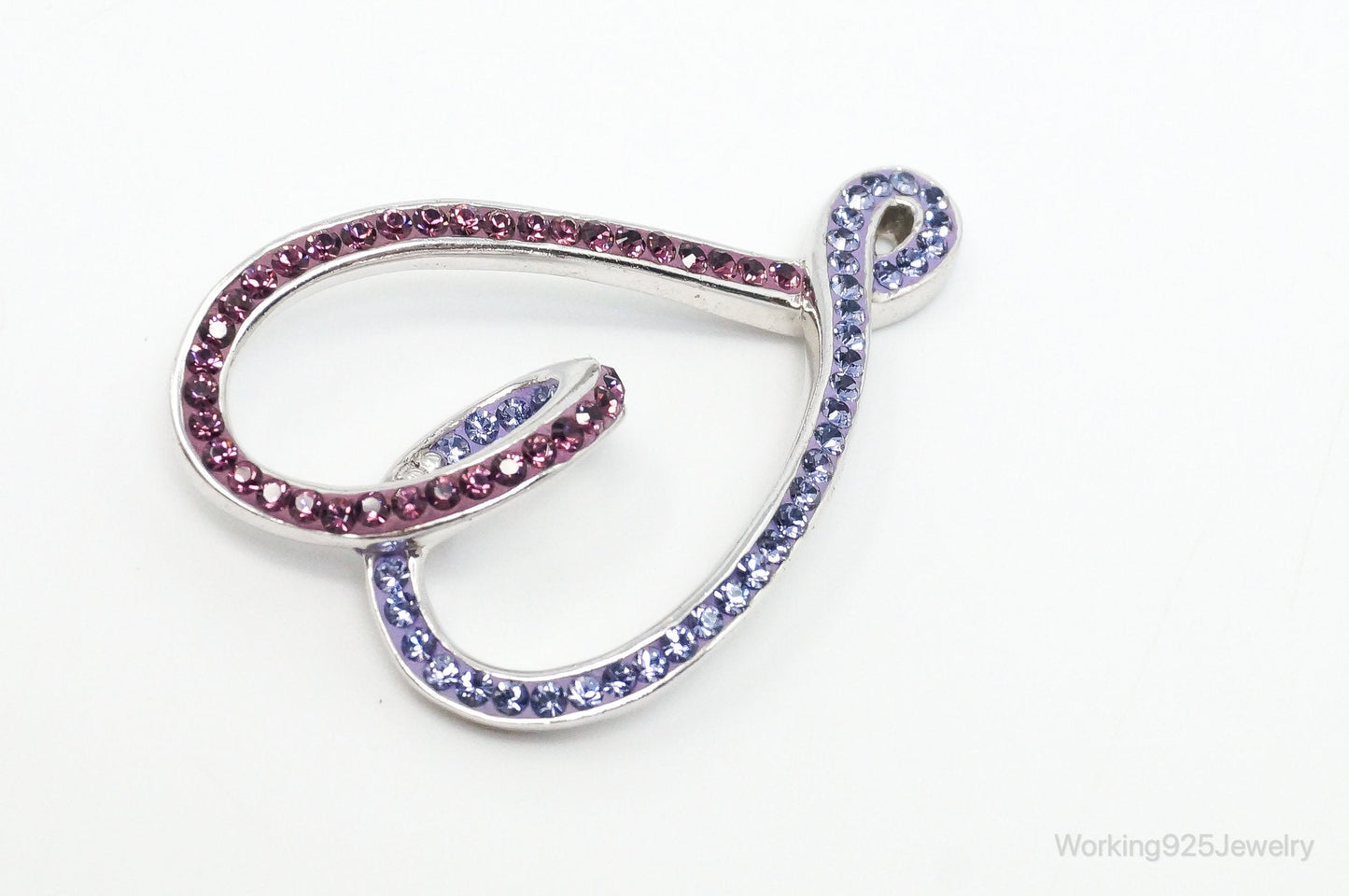Vintage Large Pink & Purple Cubic Zirconia Sterling Silver Necklace Pendant