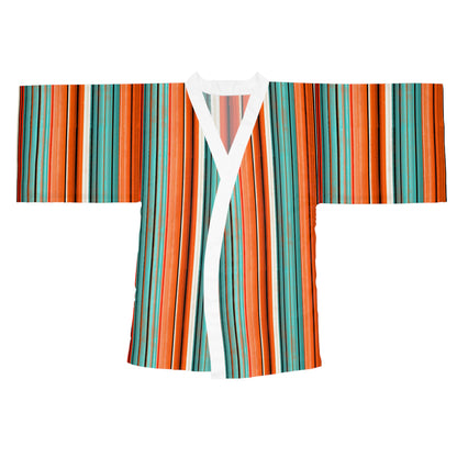 Arizona Serape Vibrant Striped Long Sleeve Kimono Robe, Bohemian Lounge Wear, Unique Gift for Her, Spa Day Essential, Summer Evening Kimono
