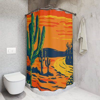 Desert Sunset Shower Curtains – Vibrant Cactus Design for Modern Bathrooms